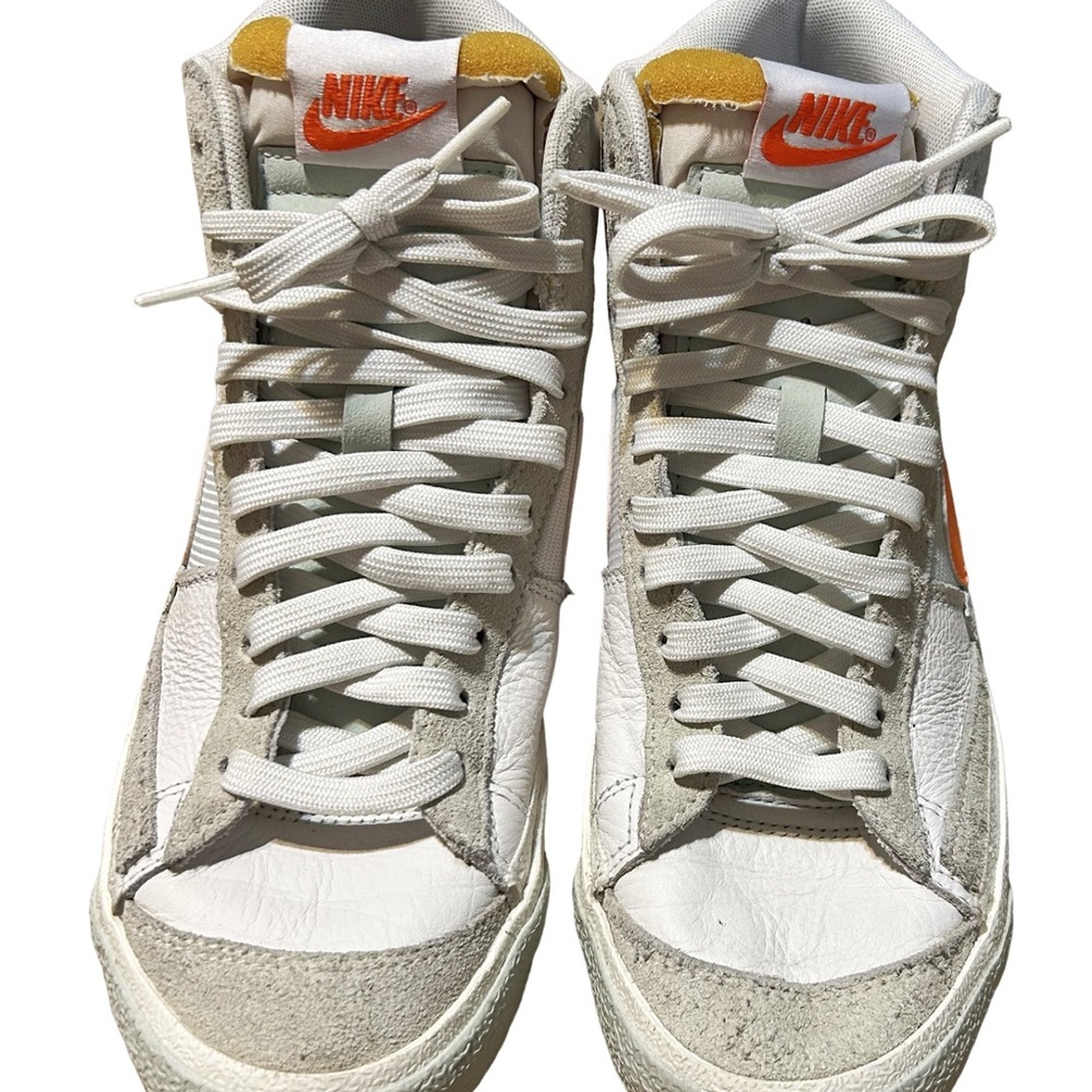 Nike Blazer Mid Size 8 DQ7673-103 White High Top Retro Orange Logo Shoes - Picture 3 of 15